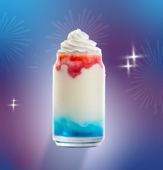 Red, White and Blue Shake in a clear glass.