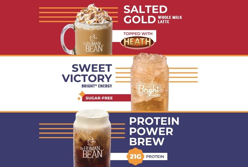 Salted Gold Whole Milk Latte, Sweet Victory Bright Energy Sugar Free, and Protein Power Brew with 21g protein