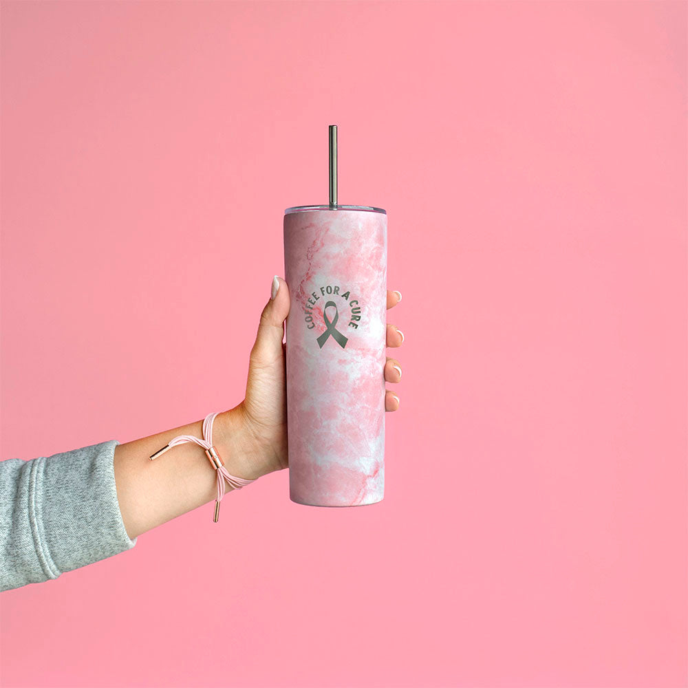 20 oz Coffee for a Cure Tumbler Pink Marble