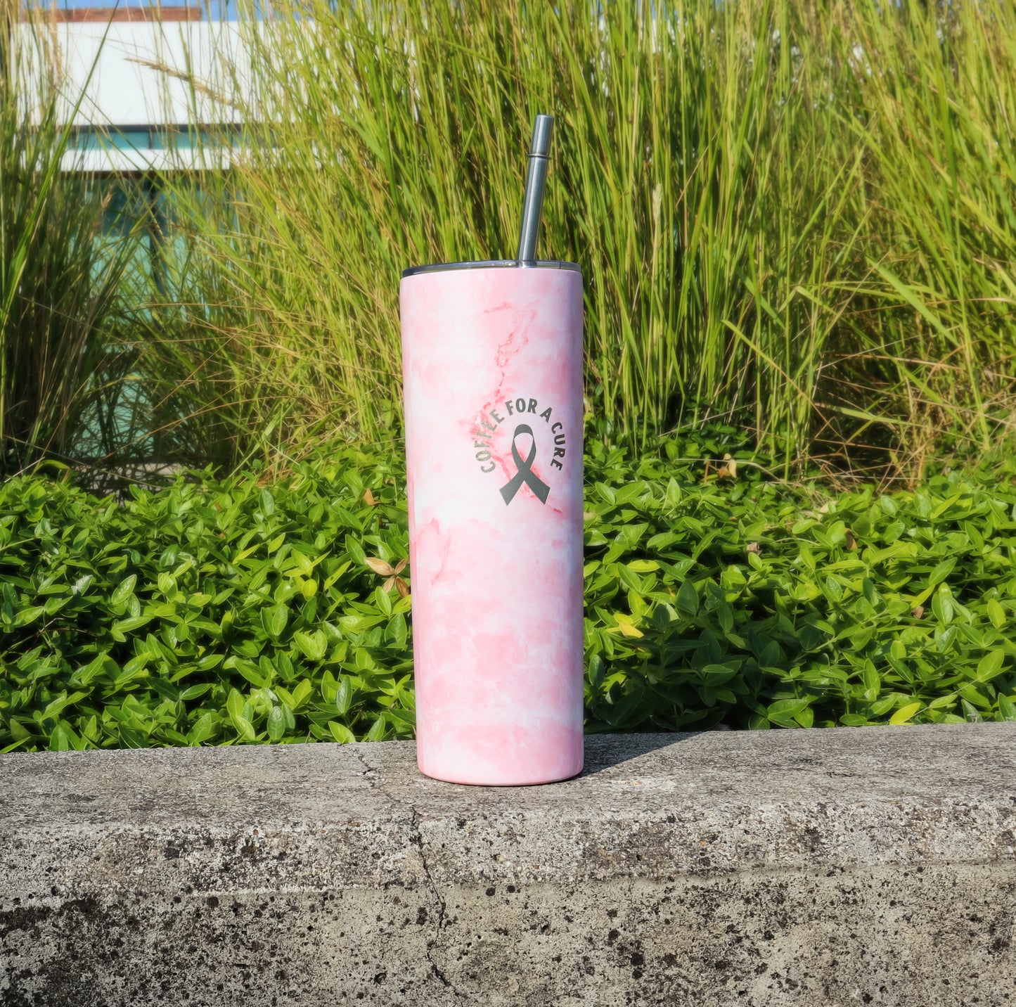 20 oz Coffee for a Cure Tumbler Pink Marble